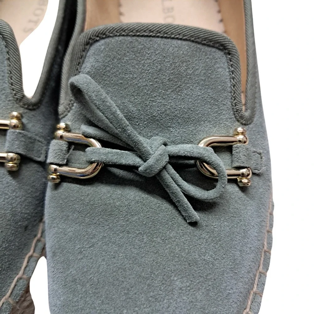 Talbots Quinn Bow Suede Platform Espadrilles Women's 6.5 Sage Green Leather‎